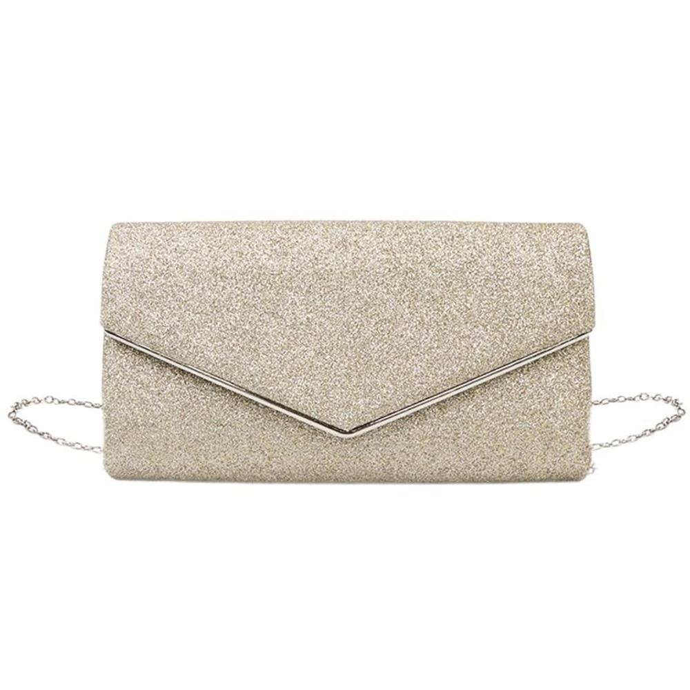 Glitter Gold Chain Strap Clutch